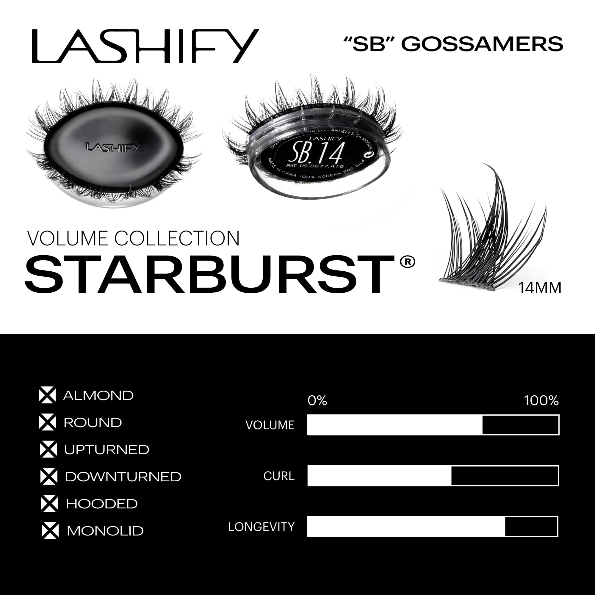 Lashify Star Burst 14mm Gossamer application wand demonstrates precise placement without traditional tweezers.