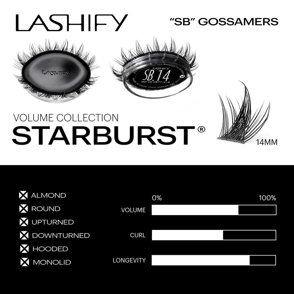 Lashify Star Burst 14mm Gossamer application wand demonstrates precise placement without traditional tweezers.