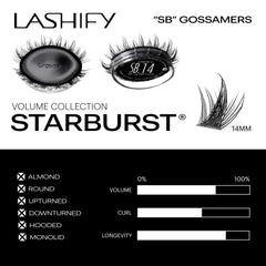 Lashify Star Burst 14mm Gossamer application wand demonstrates precise placement without traditional tweezers.