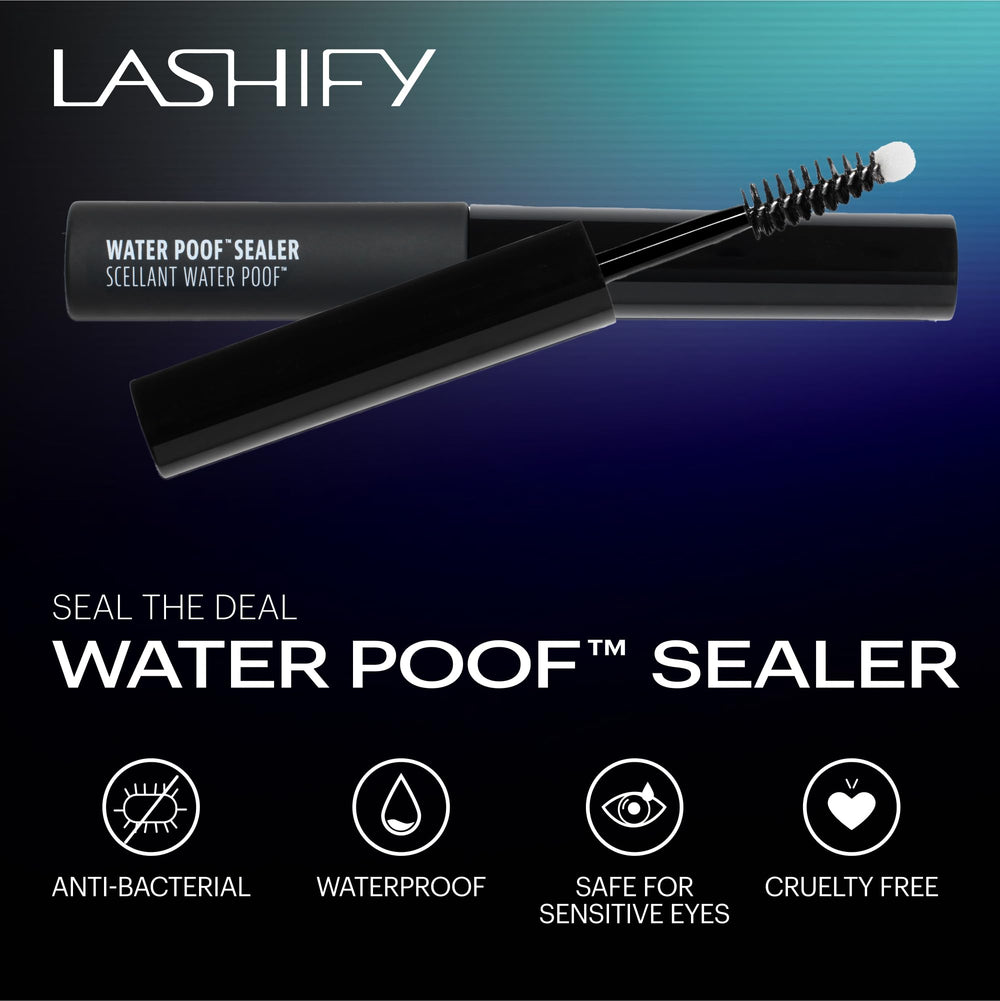 Lashify Water Poof Sealer bottle side highlighting durable matte finish.