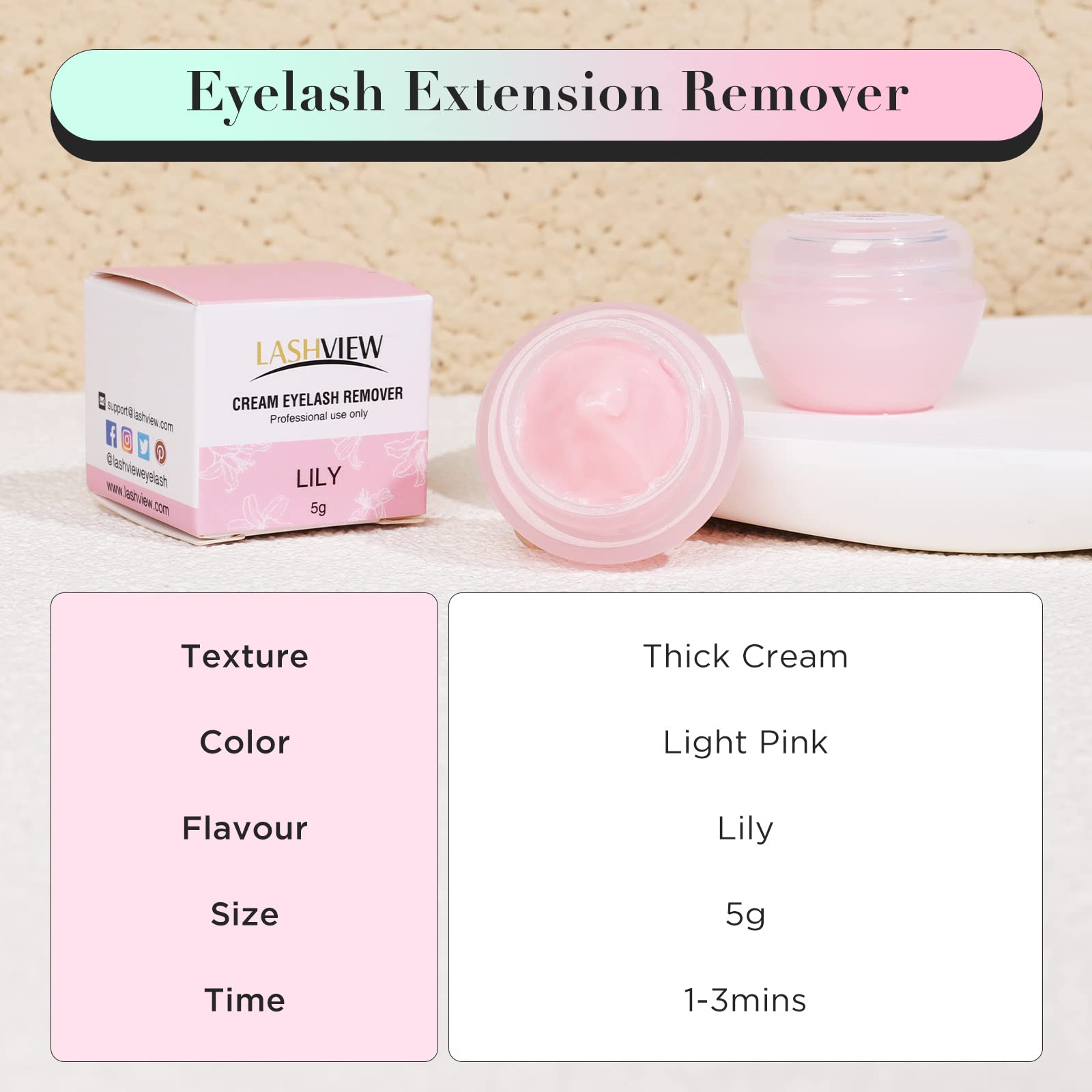 LASHVIEW eyelash-extension remover cream Lily flavor label with clear usage guidance.