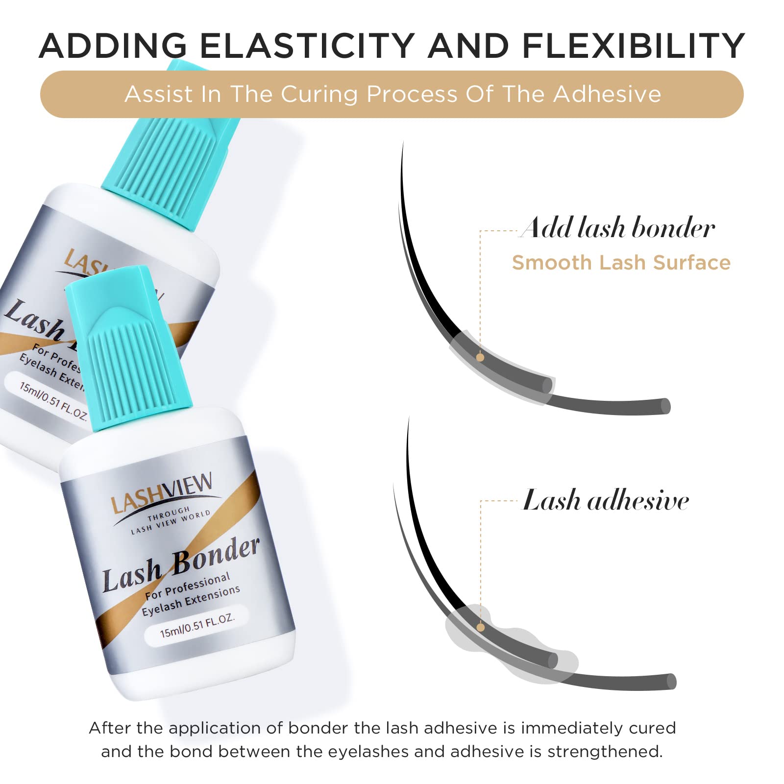 LASHVIEW lash bonder bonding action between natural lashes and extensions.