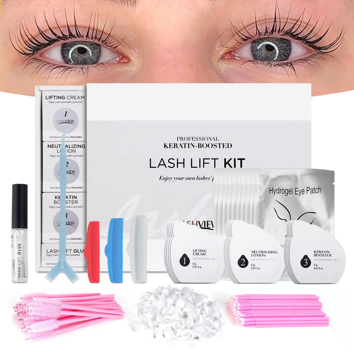 LASHVIEW lash lift kit box showing professional at-home transformation potential