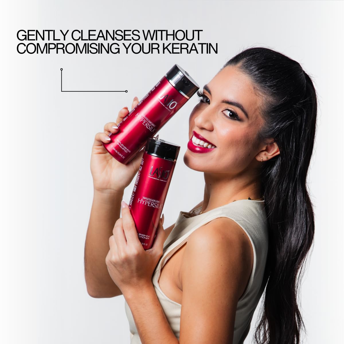 Lasio Hypersilk shampoo lather closeup highlights gentle cleansing for color-treated hair.