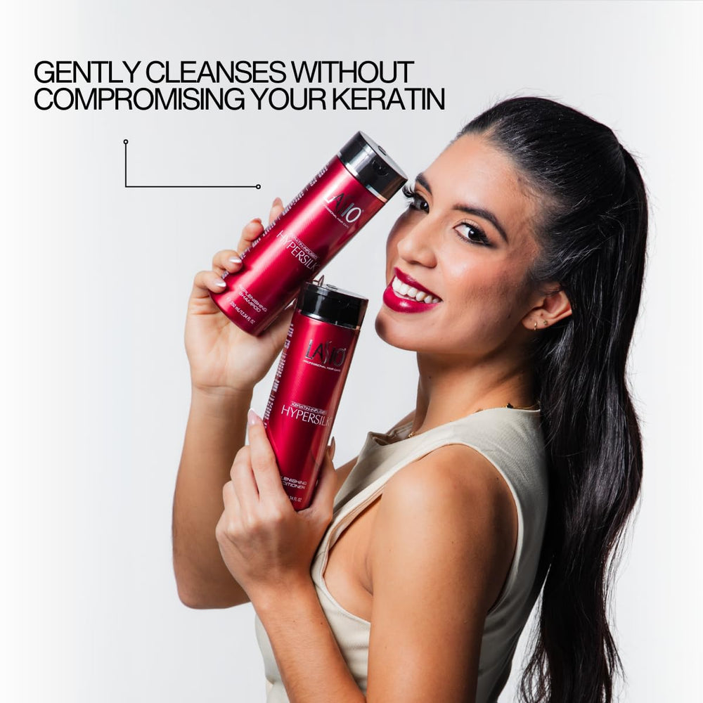 Lasio Hypersilk shampoo lather closeup highlights gentle cleansing for color-treated hair.