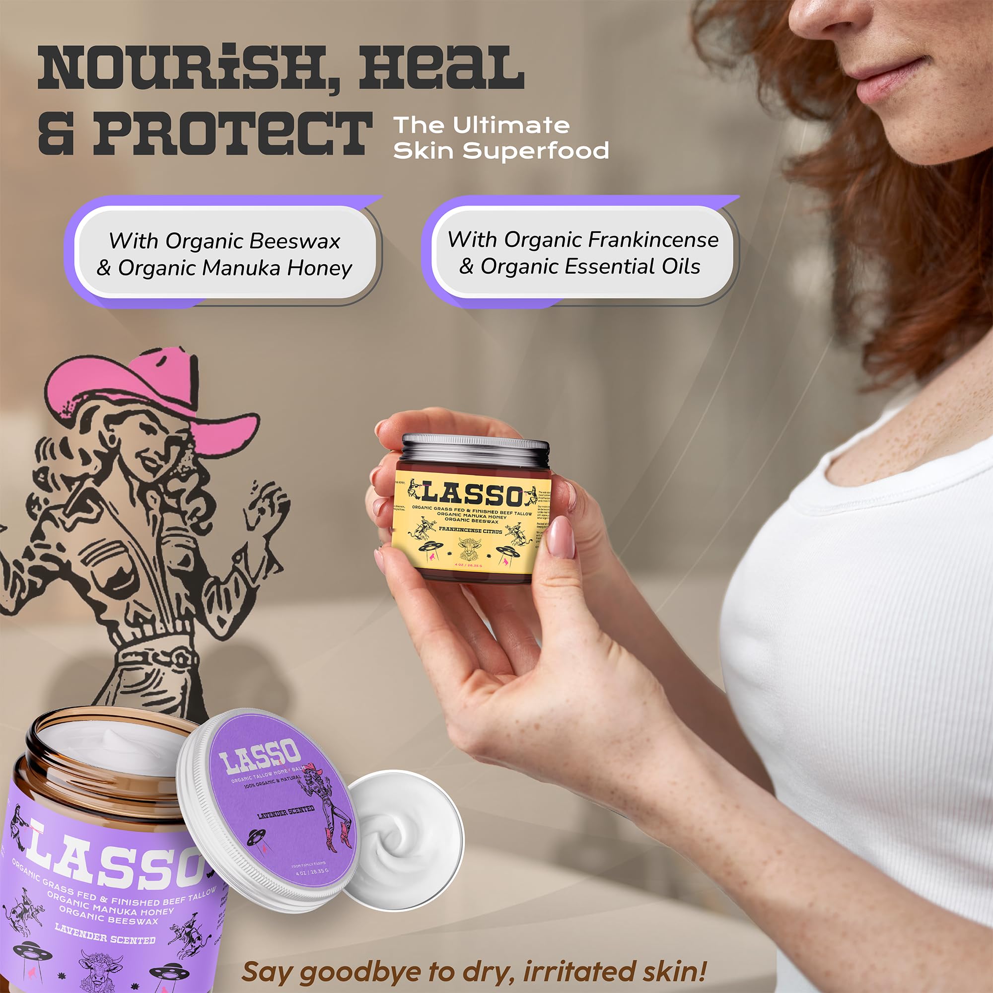 LASSO TALLOW Manuka honey texture hints soothing, renewing care.