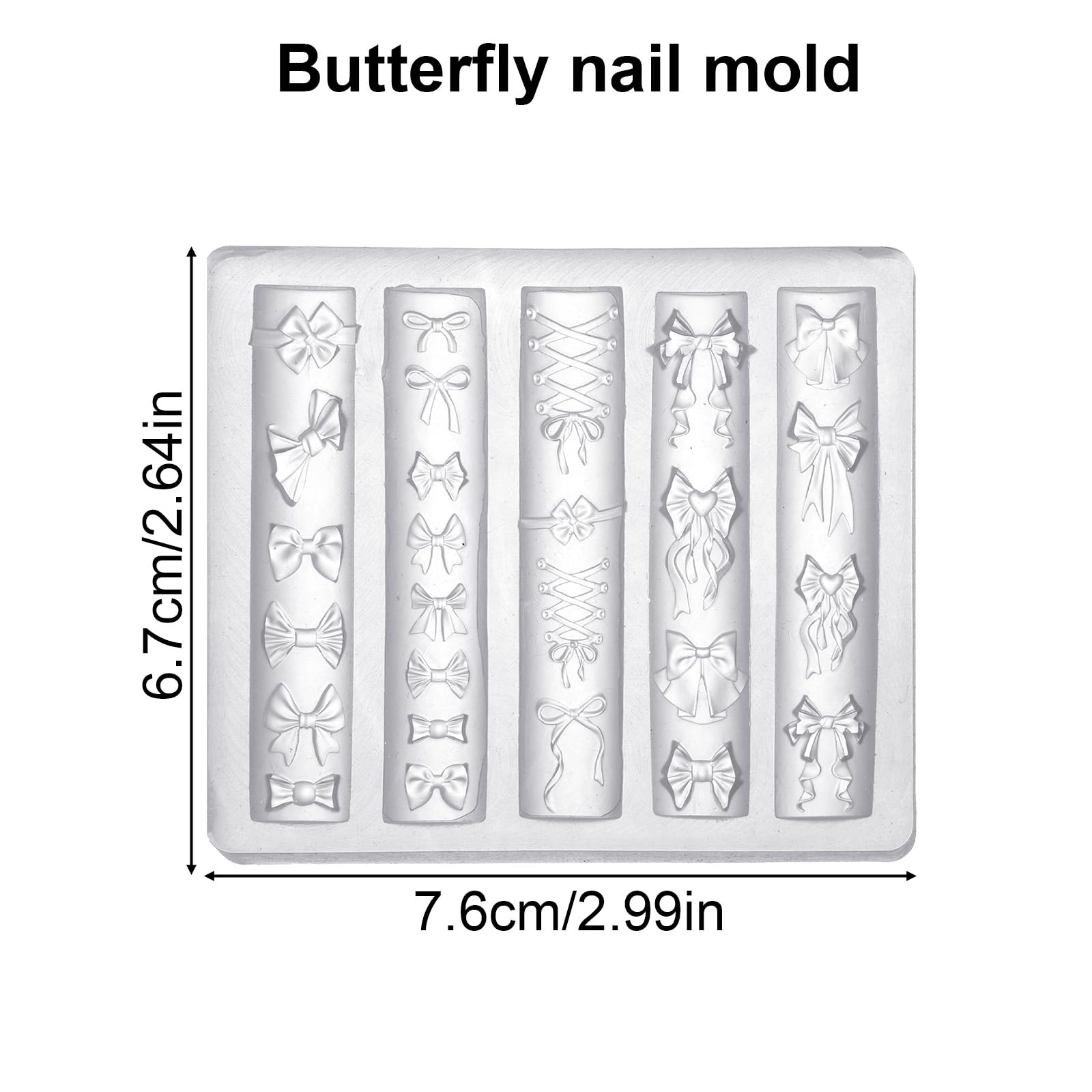 lasuroa Bow Nail Charm Mold 3D silicone detail enables durable, easy-release nail charms.