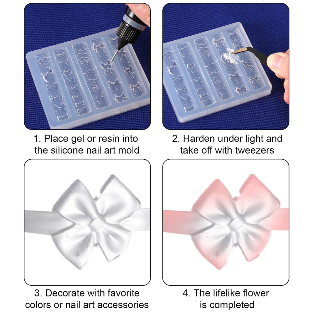 lasuroa Bow Nail Charm Mold clear packaging illustrates compact, portable storage.