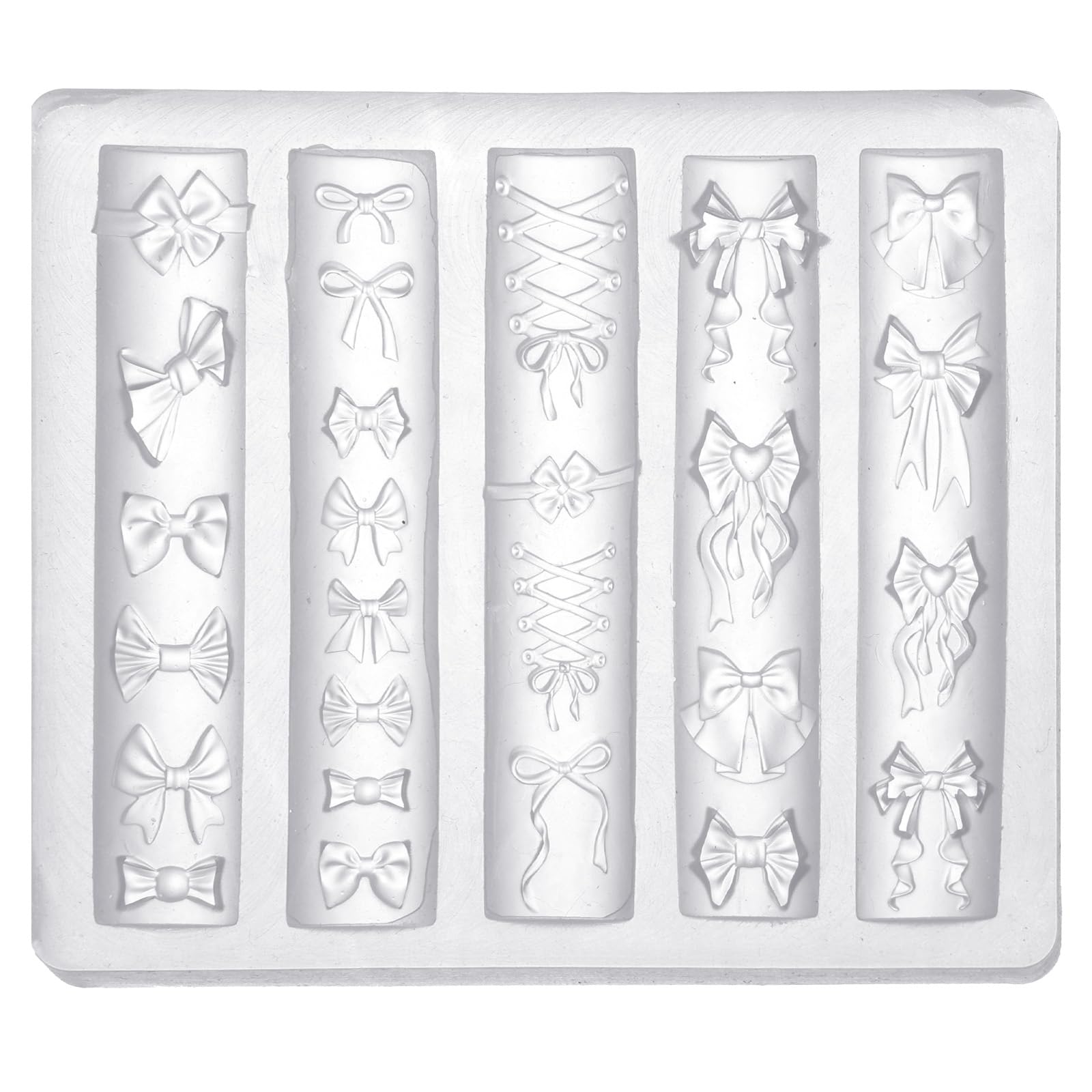 lasuroa Bow Nail Charm Mold transparent closeup for precise DIY nail charms and smooth release.