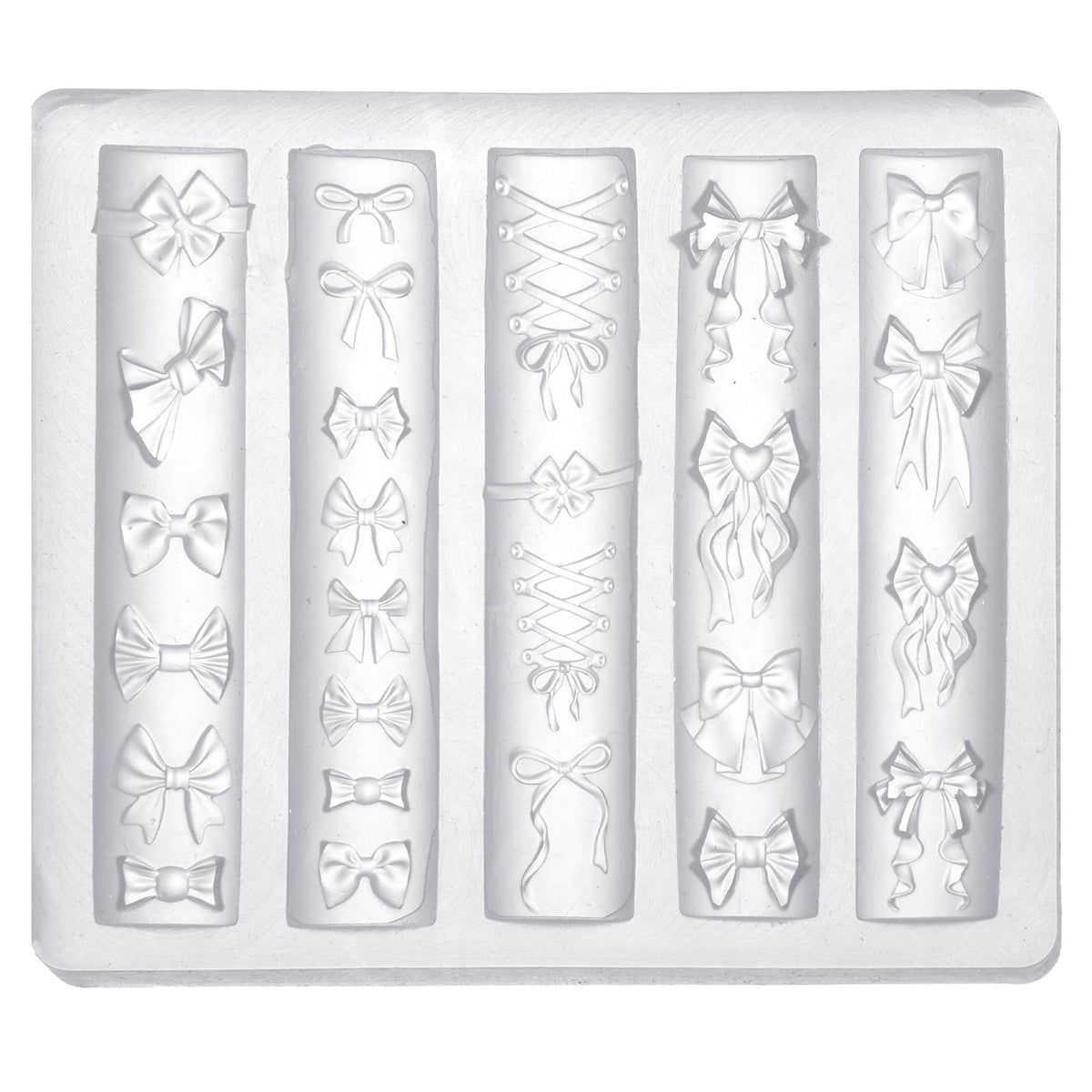 lasuroa Bow Nail Charm Mold transparent closeup for precise DIY nail charms and smooth release.