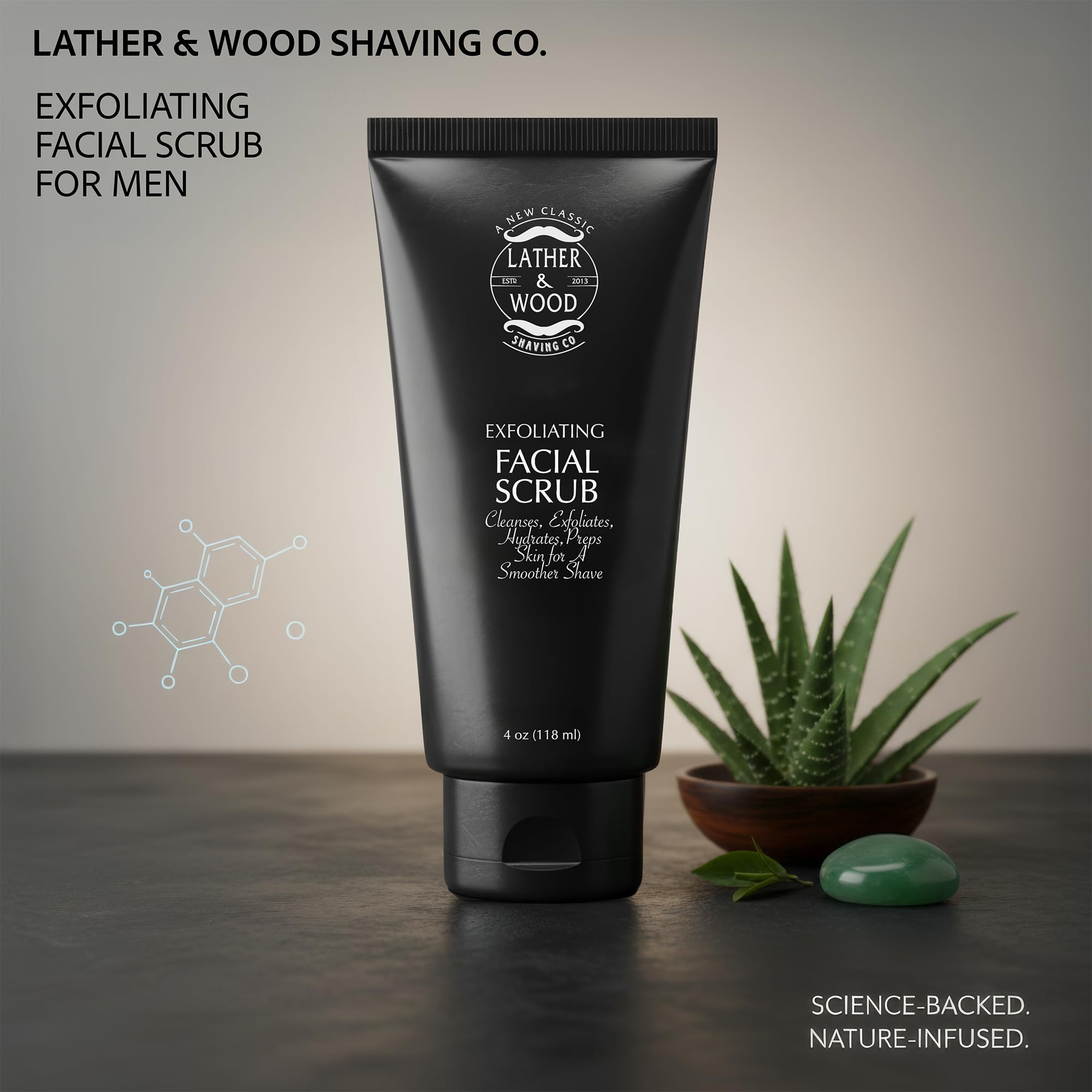 Lather & Wood Face Scrub beads texture illustrates gentle exfoliation