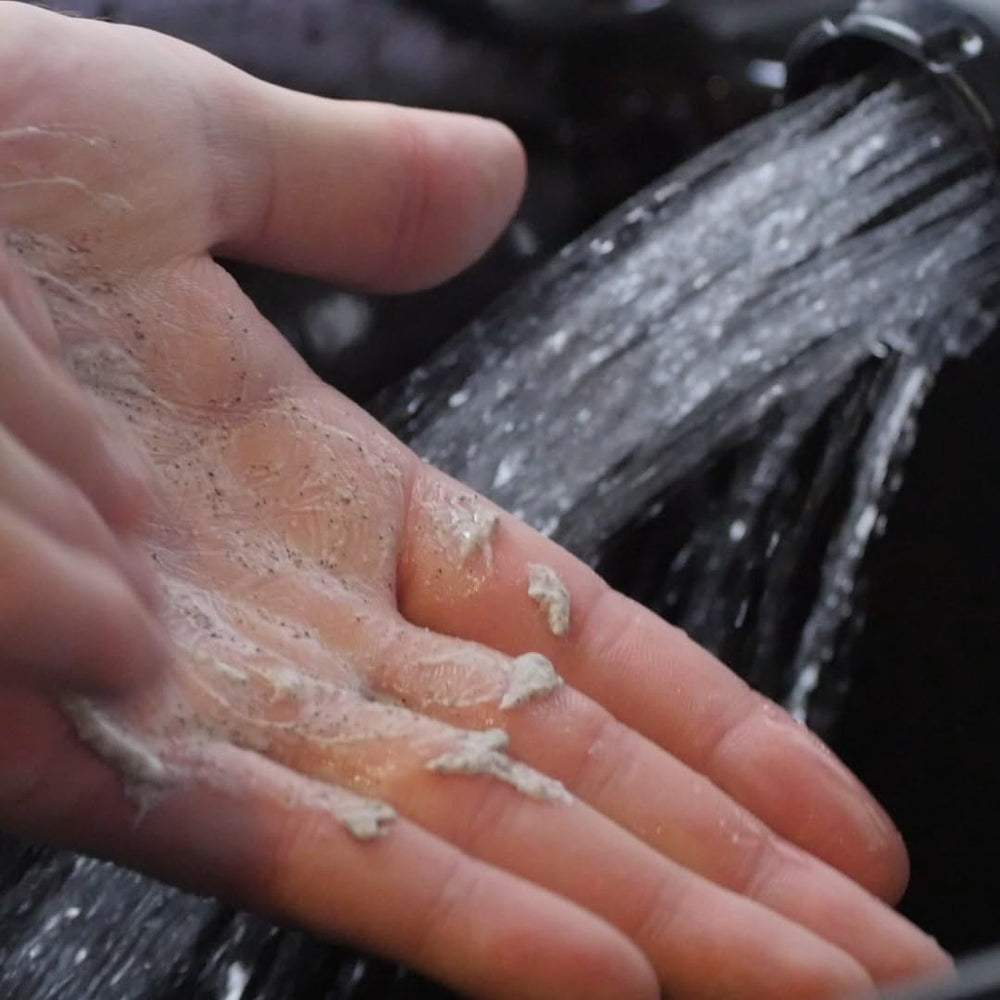 Lather & Wood Face Scrub packaging closeup highlights premium ingredients