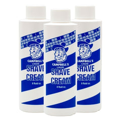 Lather King Campell shave cream concentrate 8oz 3-pack jar shown in front with rich cushioning for smooth shaves.