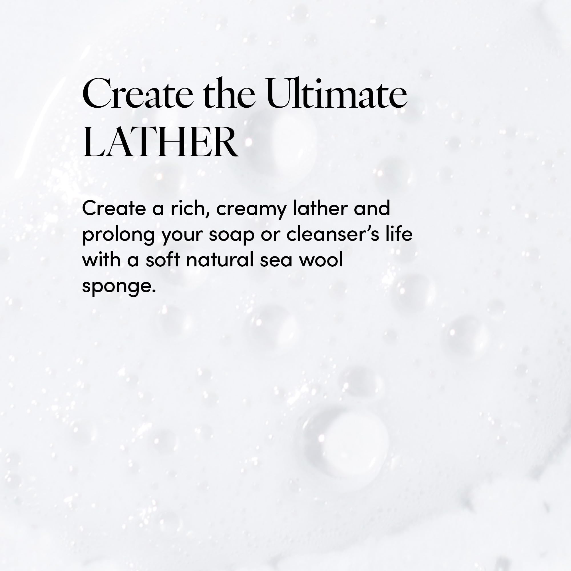 LATHER sea wool sponge with soap lather illustrating effective cleansing without harsh chemicals.