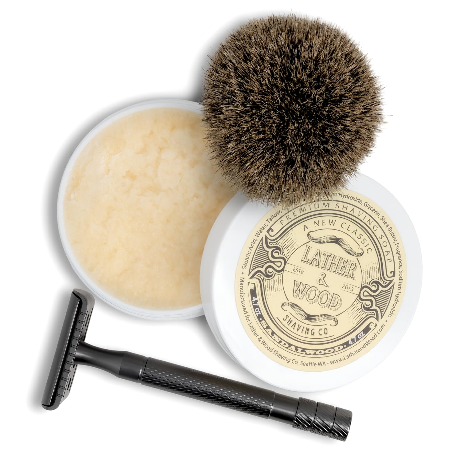 Close-up of sandalwood scent notes for a refined shave.