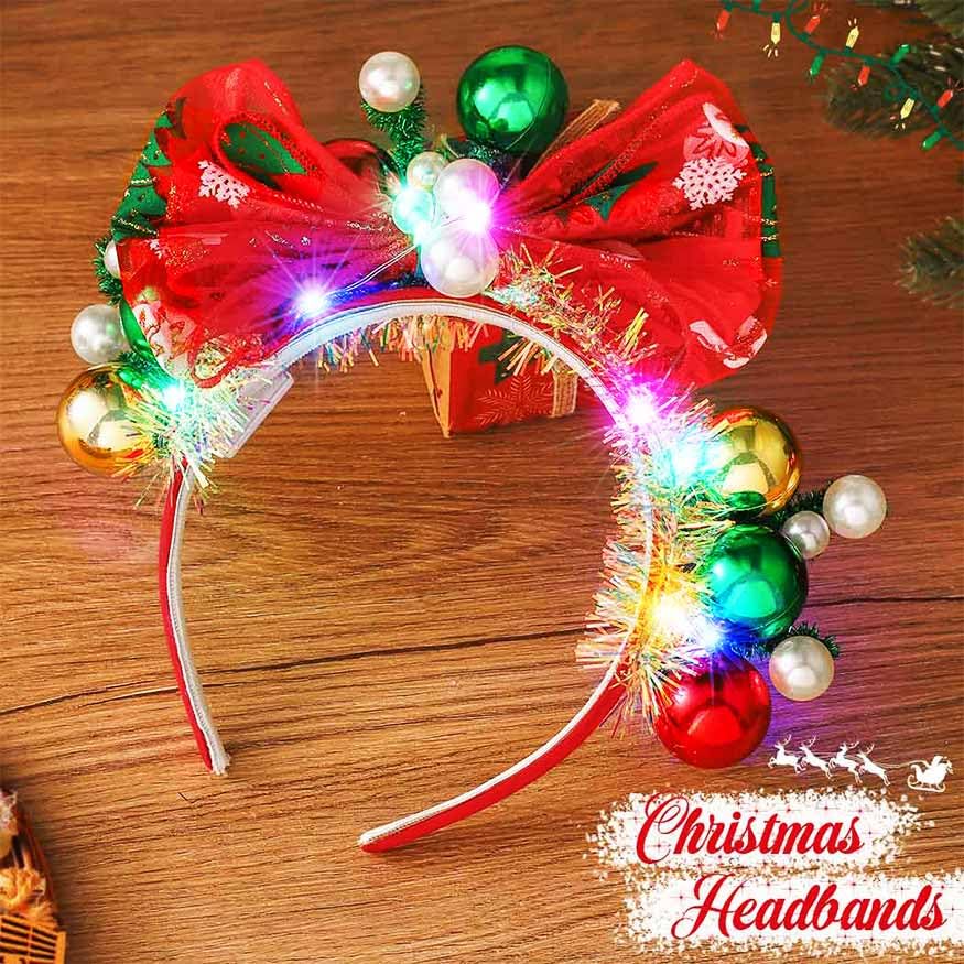 Latious LED Xmas bow hairband worn by model for festive look