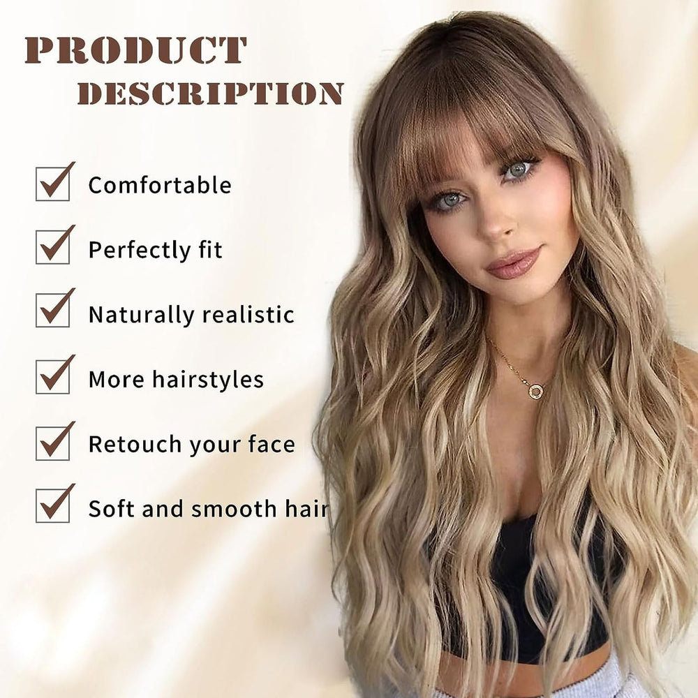 Lativ Blonde Wig 26in ombre waves highlights vibrant color and dramatic length.
