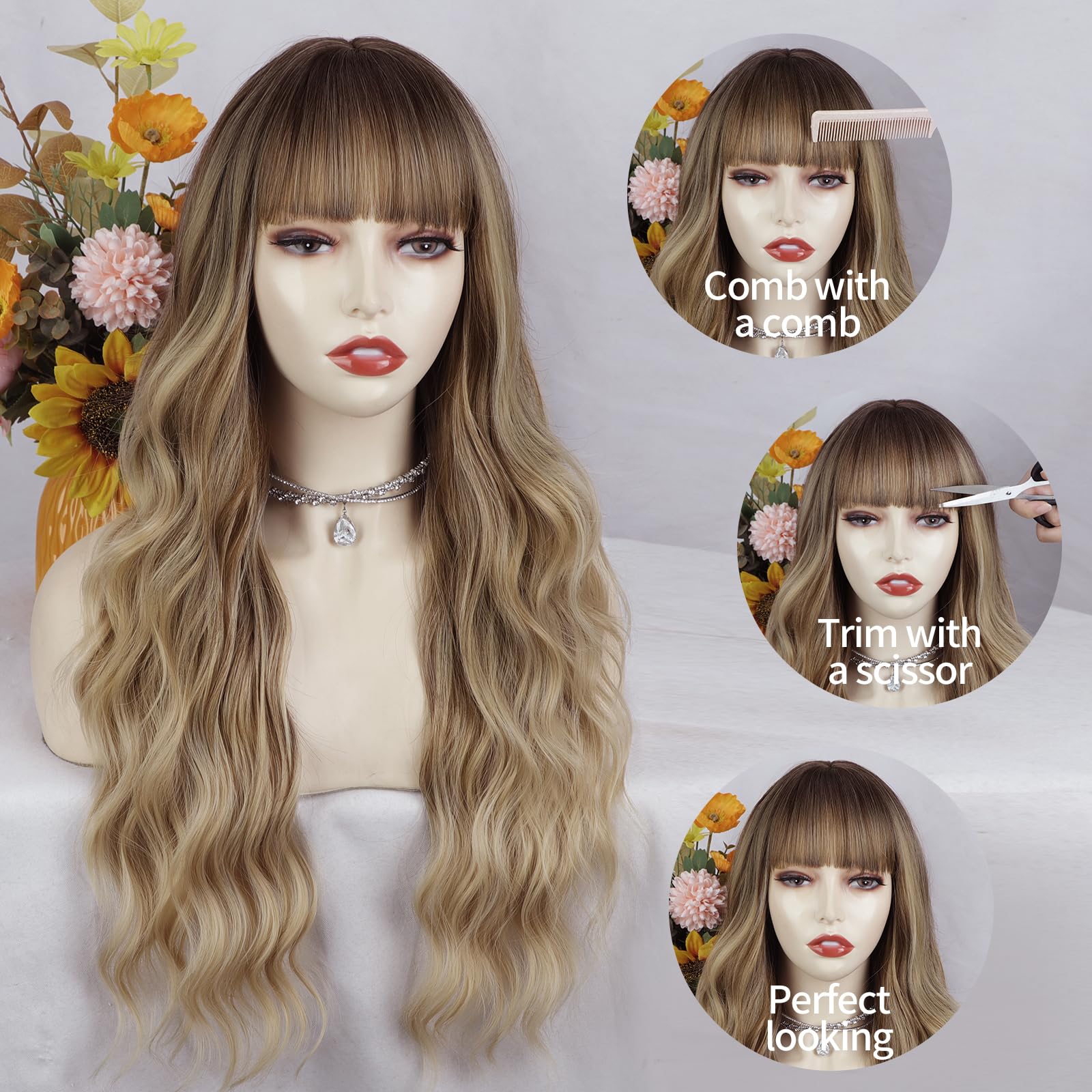 Lativ Blonde Wig bangs closeup reveals realistic fringe and face-framing styling options.