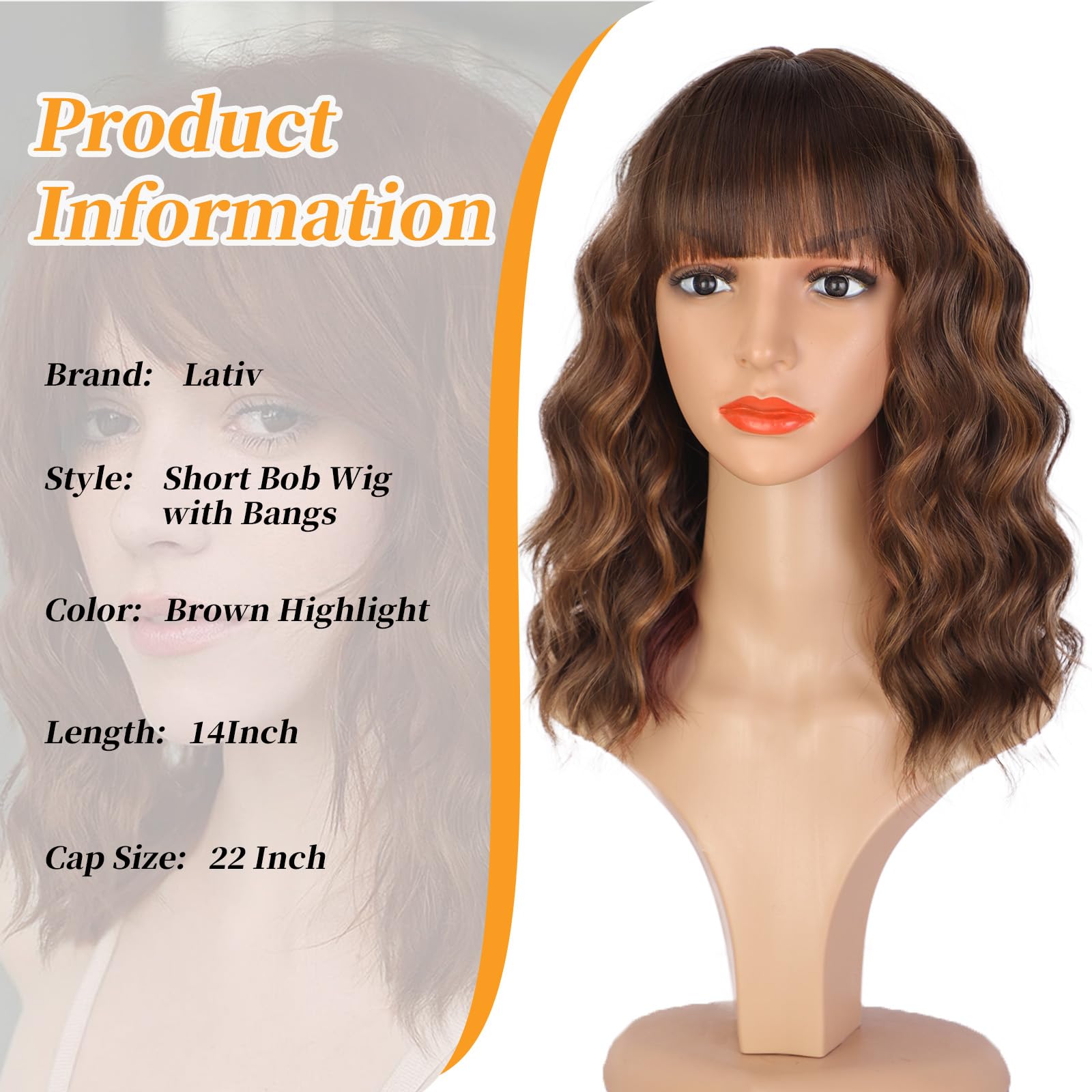 Lativ brown wig bangs bob side view ideal for quick style changes.