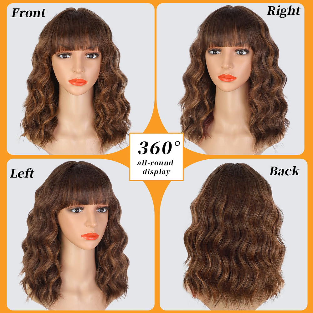 Lativ brown wig bangs close-up showing natural shine and texture.