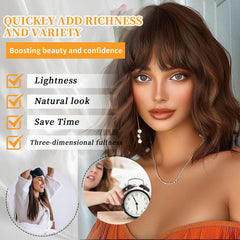Lativ brown wig close-up highlighting dark roots and soft wave texture.