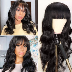 Lativ human hair wig with bangs front view for quick, confident daily styling.