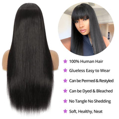Lativ straight wigs with bangs 20in closeup showing natural fringe detail