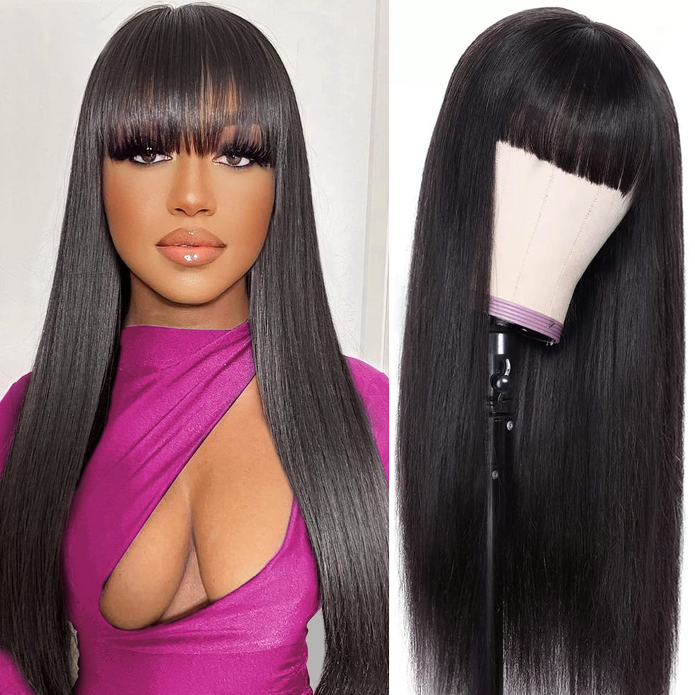 Lativ straight wigs with bangs 20in on head for quick style and secure fit