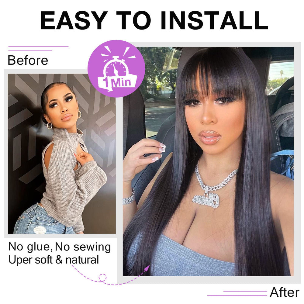 Lativ straight wigs with bangs glueless application for fast wear