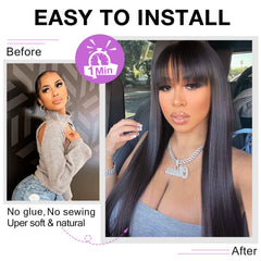 Lativ straight wigs with bangs glueless application for fast wear