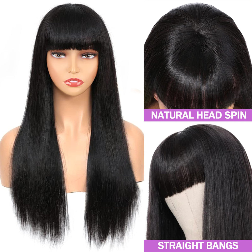Lativ straight wigs with bangs natural black color for seamless look
