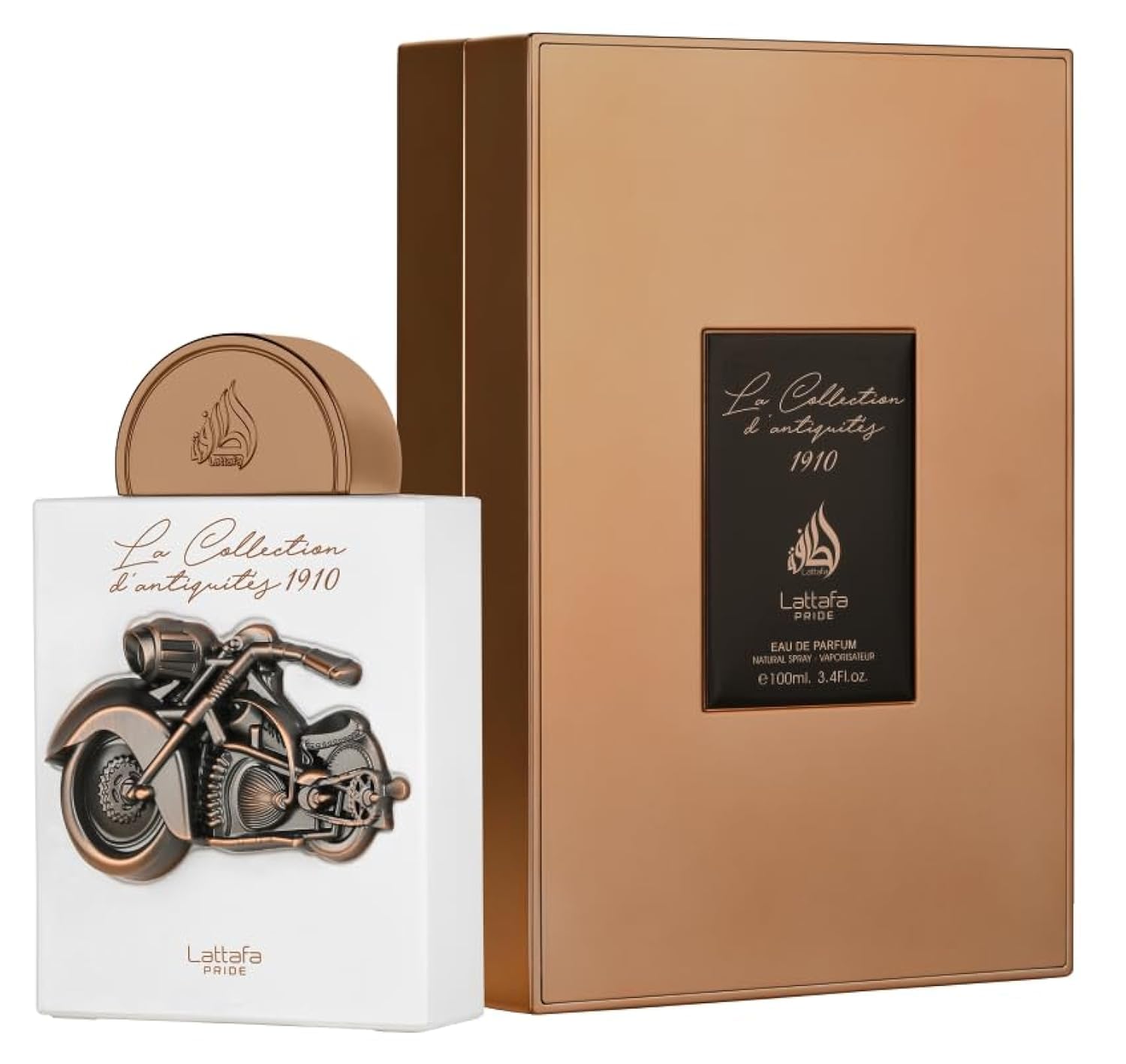 Lattafa 1910 bottle front view, a refined unisex fragrance ready for daily wear