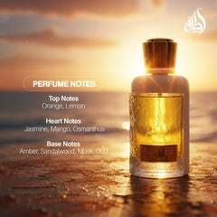 Lattafa Ajayeb Dubai Portrait angled bottle, elegant design for special occasions.