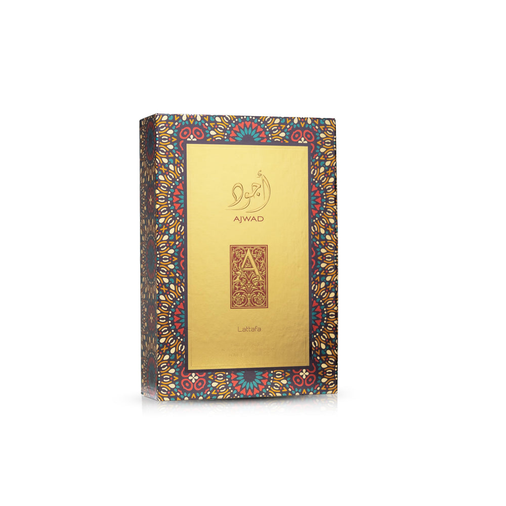 Lattafa Ajwad base-notes graphic, cedar and vanilla deliver creamy depth.
