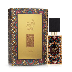 Lattafa Ajwad fragrance note graph highlights bergamot, litchi, jasmine and cedar notes.