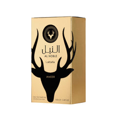 Lattafa Al Noble Ameer perfume flacon label signals heritage and quality