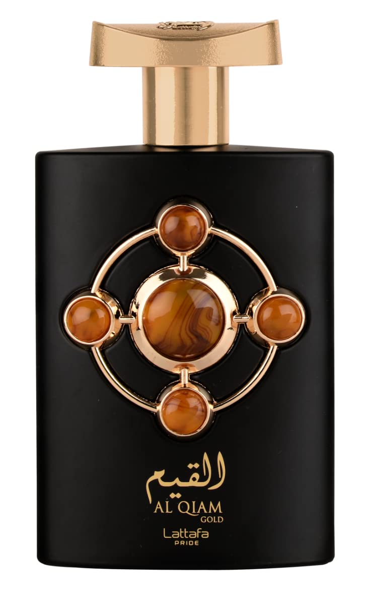 Lattafa Al Qiam Gold top notes saffron and raspberry provide a bright opening