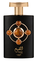 Lattafa Al Qiam Gold top notes saffron and raspberry provide a bright opening