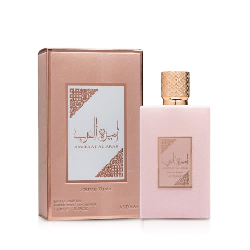 Lattafa Ameerat Al Arab Prive Rose fragrance highlighting its floral notes.