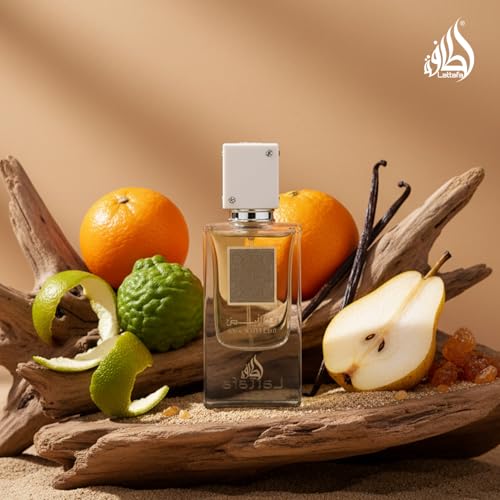 Lattafa Ana Abiyedh ingredients cardamom saffron hint conveys warm oriental notes.