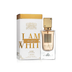 Lattafa Ana Abiyedh Poudree musk core adds intimate warmth.
