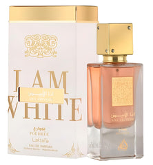 Lattafa Ana Abiyedh Poudree rose swirl hints at a powdery floral heart.