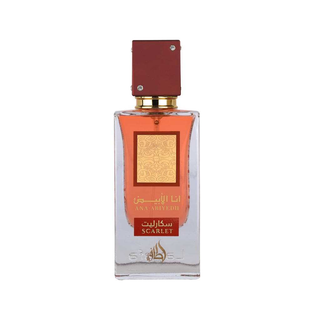 Lattafa Ana Abiyedh Scarlet inner label detail showcasing craftsmanship
