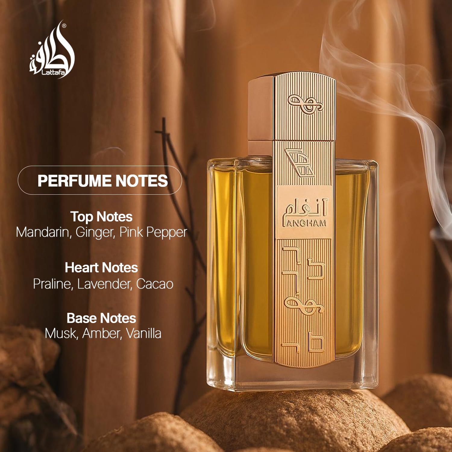 Lattafa Angham packaging box showcasing premium presentation, ideal for gifting.