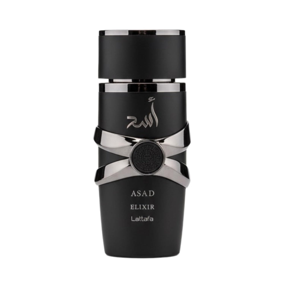 Lattafa Asad Elixir EDP 100ml bottle for bold evening wear.