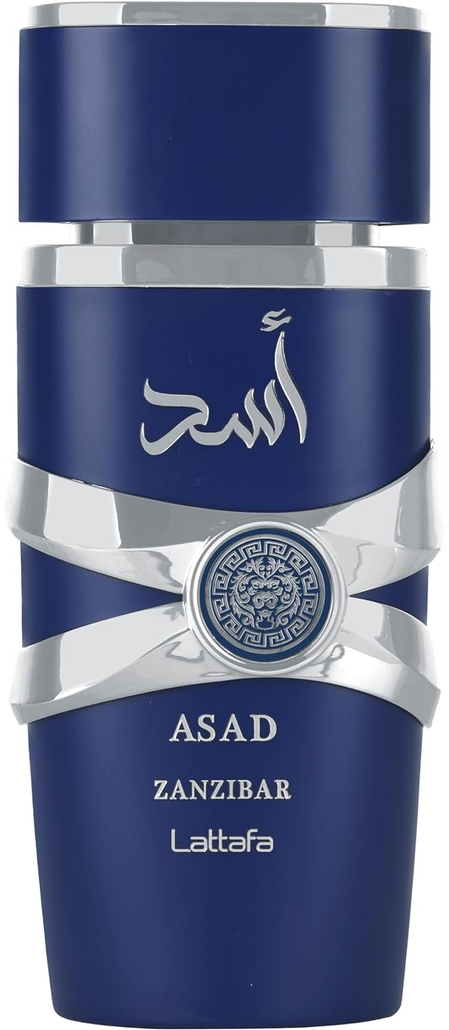 Lattafa Asad Zanzibar bottle front showcases sophisticated design for everyday confidence.