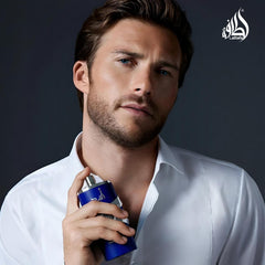 Lattafa Asad Zanzibar top notes image conveys bold pepper and sea lavender freshness.