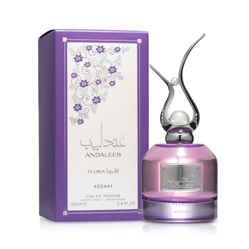Lattafa Asdaaf Andaleeb Flora bottle pour, suggesting a rich oriental-floral moment.