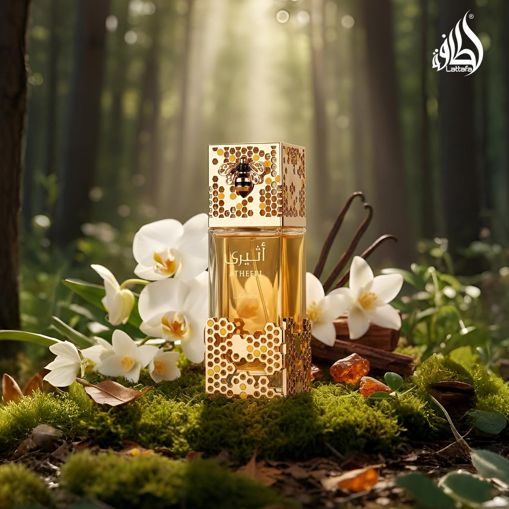 Lattafa Atheeri cap closeup, premium design complements a refined scent experience