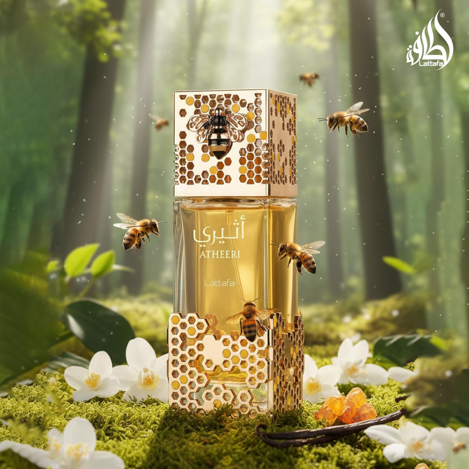 Lattafa Atheeri heart notes visual, orchid and jasmine evoke timeless elegance